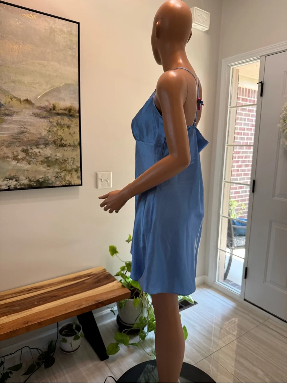 Adonna Light Blue Satin Slip Chemise lingerie nightgown Large adj straps